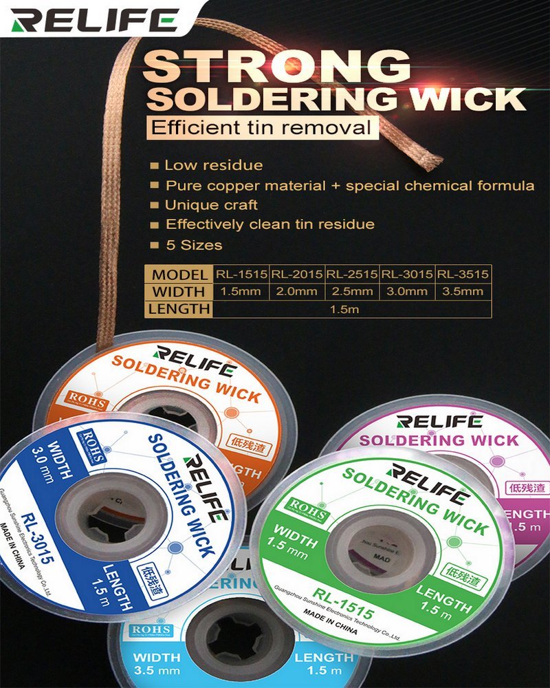 RL-1515 Soldering Wick 1.5MM RELIFE 2 RL-1515 Soldering Wick 1.5MM RELIFE - Image 2